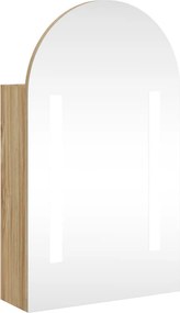 vidaXL tölgyszínű fürdőszobai ívelt tükörszekrény LED-del 42x13x70 cm