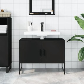 fekete szerelt fa fürdőszobai mosdószekrény 80 x 33 x 60 cm