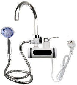 LED kijelzős vízmelegítő csaptelep -fali, vízszintes csatlakozás, tusrózsával