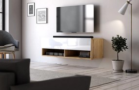 TV-szekrény 100 cm, 1 ajtóval, Wotan tölgy/magasfényű fehér színkombinációban DERBY