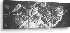 Kép - Hegyek illusztrációja (órával) (90x30 cm)