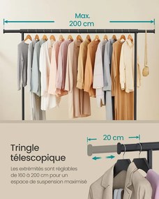 Ruhatartó állvány kerekekkel, extra hosszú,hordozható, fekete