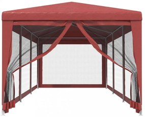 piros HDPE rendezvénysátor 8 hálós oldalfallal 3x9 m