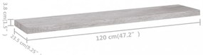 4 db betonszürke MDF lebegő fali polc 120 x 23,5 x 3,8 cm