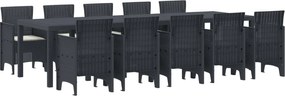 vidaXL Kert étkező szett párnával 11 pcs Antracit és krém