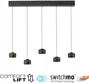 Just Light Ballini Led függeszték, fekete, 5 ágú, 3000K, szabályozható fényerővel