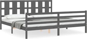 vidaXL szürke tömör fa ágykeret fejtámlával 200 x 200 cm