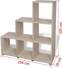 tölgyszínű lépcsős könyvespolc/vitrines polc 107 cm