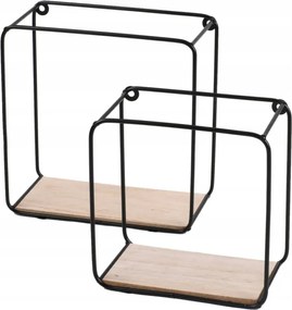 2 darabos fali polc szett, fém-fa, fekete