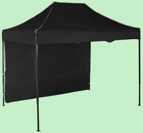 Gyorsan összecsukható sátor 2x3m – acél, Fekete, 1 oldalfal