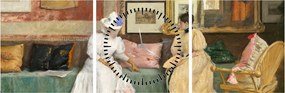 Kép - William Merritt Chase, A Friendly Call, reprodukciók (órával) (90x30 cm)