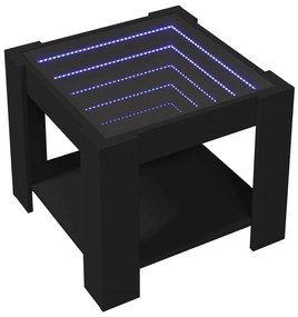Fekete szerelt fa dohányzóasztal LED-del 53 x 53 x 45 cm