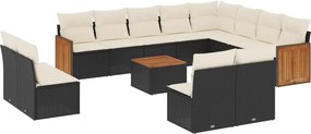 vidaXL 13 részes fekete polyrattan kerti ülőgarnitúra párnákkal