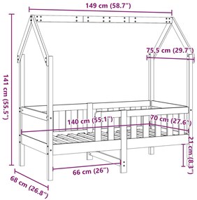 tömör fenyőfa házikó gyerekágykeret 70 x 140 cm