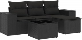 vidaXL 5 részes fekete polyrattan kerti kanapészett párnákkal