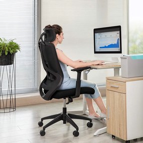 Ergonomikus irodai szék deréktámasszal, állítható fejtámlával és kartámasszal, fekete