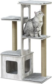PawHut Többszintű Karcolófás Cat Tree Házikóval és Juta Kötéllel, 67x38.5x114 cm, Szürke | Aosom