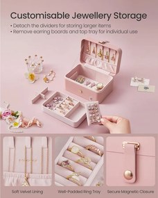 Ékszerdoboz, 2 szintes tároló, 11 x 16 x 8 cm, rózsaszín