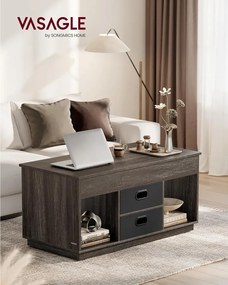 Dohányzóasztal, felemelhető asztallapos dohányzóasztal 2 fiókkal és rejtett rekesszel, hamvasbarna