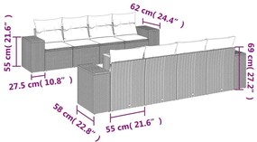 9 részes fekete polyrattan kerti ülőgarnitúra párnákkal