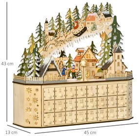 Adventi naptár 24 fiókkal és LED-fényekkel, 45x13x43 cm