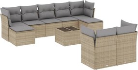 vidaXL 10 részes bézs polyrattan kerti ülőgarnitúra párnával
