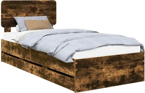 vidaXL Ágykeret fejtámlával Füstölt Tölgy 90 x 190 cm Mérnöki fa