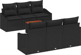 vidaXL Kerti Kanapé Szett párnával 7 pcs Fekete polirattan