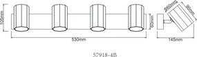 Globo 57918-4B Mennyezeti spotlámpa, fém fekete matt, alumínium fekete matt, HxSzxM: 530x60x145mm, 4x GU10 25W 230V izzók nélkül