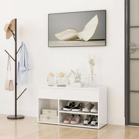 Magasfényű fehér forgácslap cipőtároló pad 80 x 30 x 45 cm