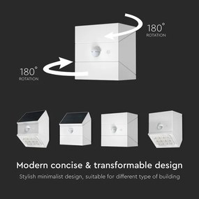 LED fali napelemes lámpa érzékelővel LED/2,5W/3,7V IP65 1200 mAh fehér