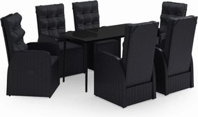 vidaXL 7 részes fekete kerti étkezőgarnitúra párnákkal