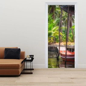 Fotótapéta ajtóra - Fából készült hajó a csatornán (95x205cm)