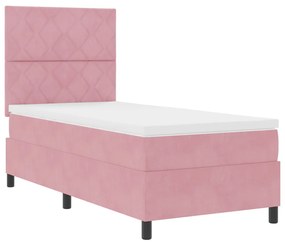 Boxspring Ágy Matraccal és LED Rózsaszín 90x190 cm Bársony