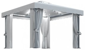 krémfehér pavilon függönnyel és LED fényfüzérrel 3 x 3 m