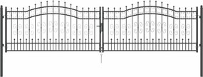 vidaXL Kerítéskapu Lándzsa Tetejével zárral Szürke 404 x 100 cm Acél