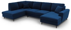 Kék bársony kinyitható tárolóhelyes sarokkanapé (bal oldali-U alakú) Kyoto – Cosmopolitan Design