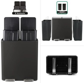 Matt fekete acél szelektív pedálos szemetes 2x20 l Aliya – Spirella