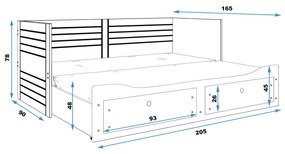 Kihúzható gyermekágy HERMES fehér 200x90 cm