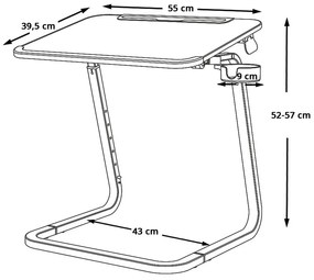 Állítható magasságú reggelizőasztal tablettartóval, fekete