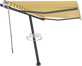 vidaXL sárga-fehér kézzel kihúzható póznás napellenző 350 x 250 cm