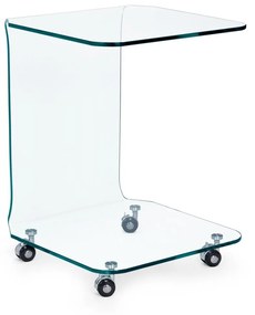IRIDE négyzetes üveg lerakóasztal kerekekkel
