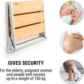 OneConcept Arielle, zuhanyszék, bambusz, alumínium, lehajtható, teherbírás max. 160 kg, fa