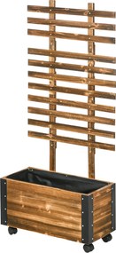 Outsunny Magaságyás Növényi Tálca Trellis-szel, Fa Virágláda, Kerekes Zöldségágyás, Kert Trellis 65x31x147cm Mászó Növényekhez, Virágokhoz, Szénszürke