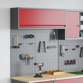3 darabos szerszámos szekrény és pegboard készlet - Fali felszerelés, Piros, Fém