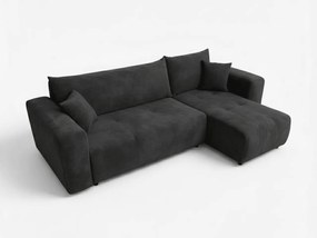 Fekete kihúzható sarokkanapé SORELA, kétoldalas + 2 párna ingyen