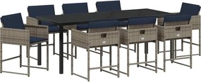 vidaXL Kert étkező szett párnával 9 pcs Szürke polirattan