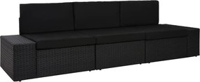 vidaXL 3 személyes fekete elemes polyrattan kanapé