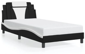 fekete és fehér műbőr ágykeret LED-világítással 100 x 200 cm