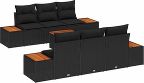 vidaXL Kerti Kanapé Szett párnával tárolóval 7 pcs Fekete Poli rattan